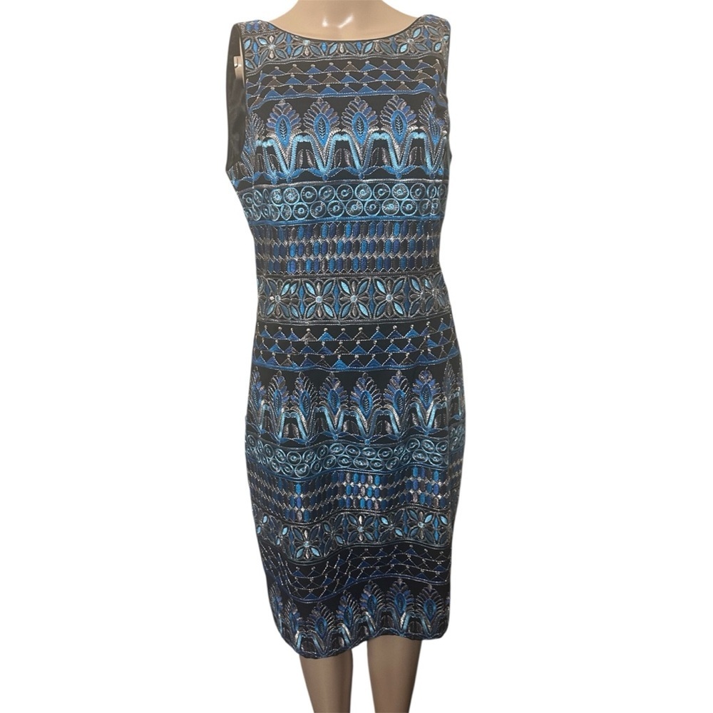 White House Black Market Blue and Black Midi Dress